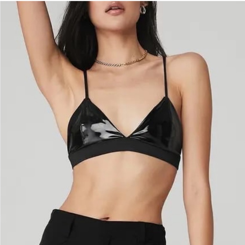 ALO YOGA Vinyl Sleek Patent Bra Size Small Black
